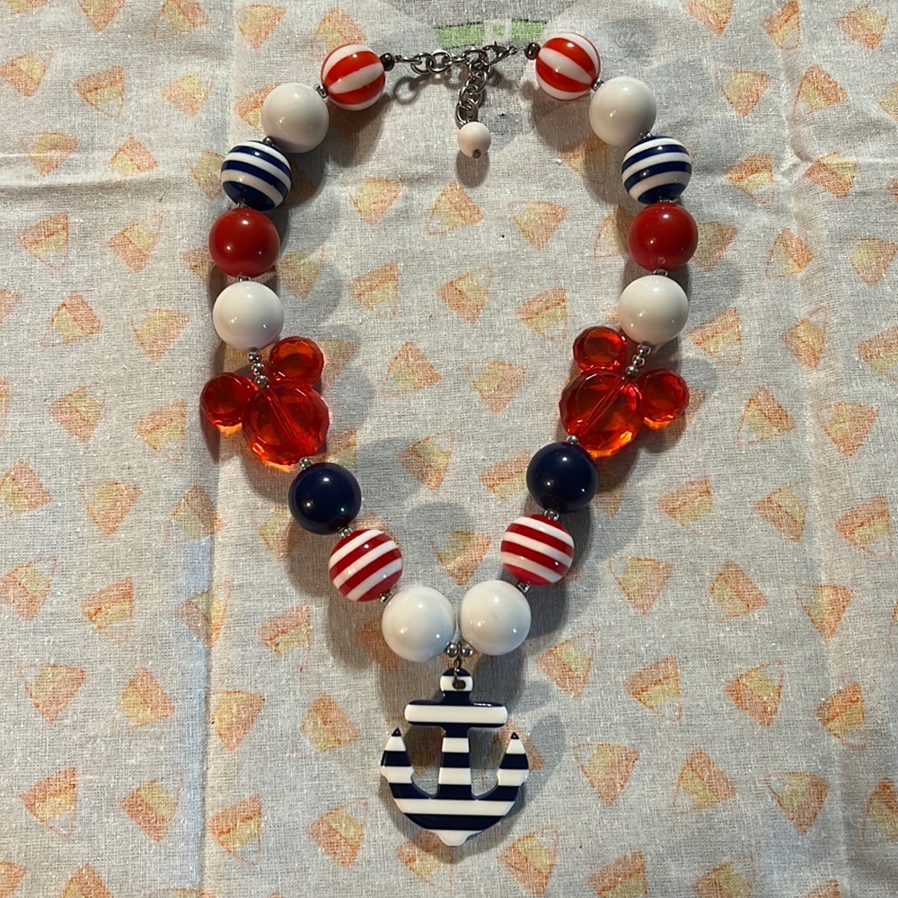 Chunky Beaded Disney Mickey Minnie Mouse Anchor Necklace